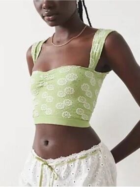 Urban Outfitters Out From Under Flower Power Seamless Crop Top Light Green XS